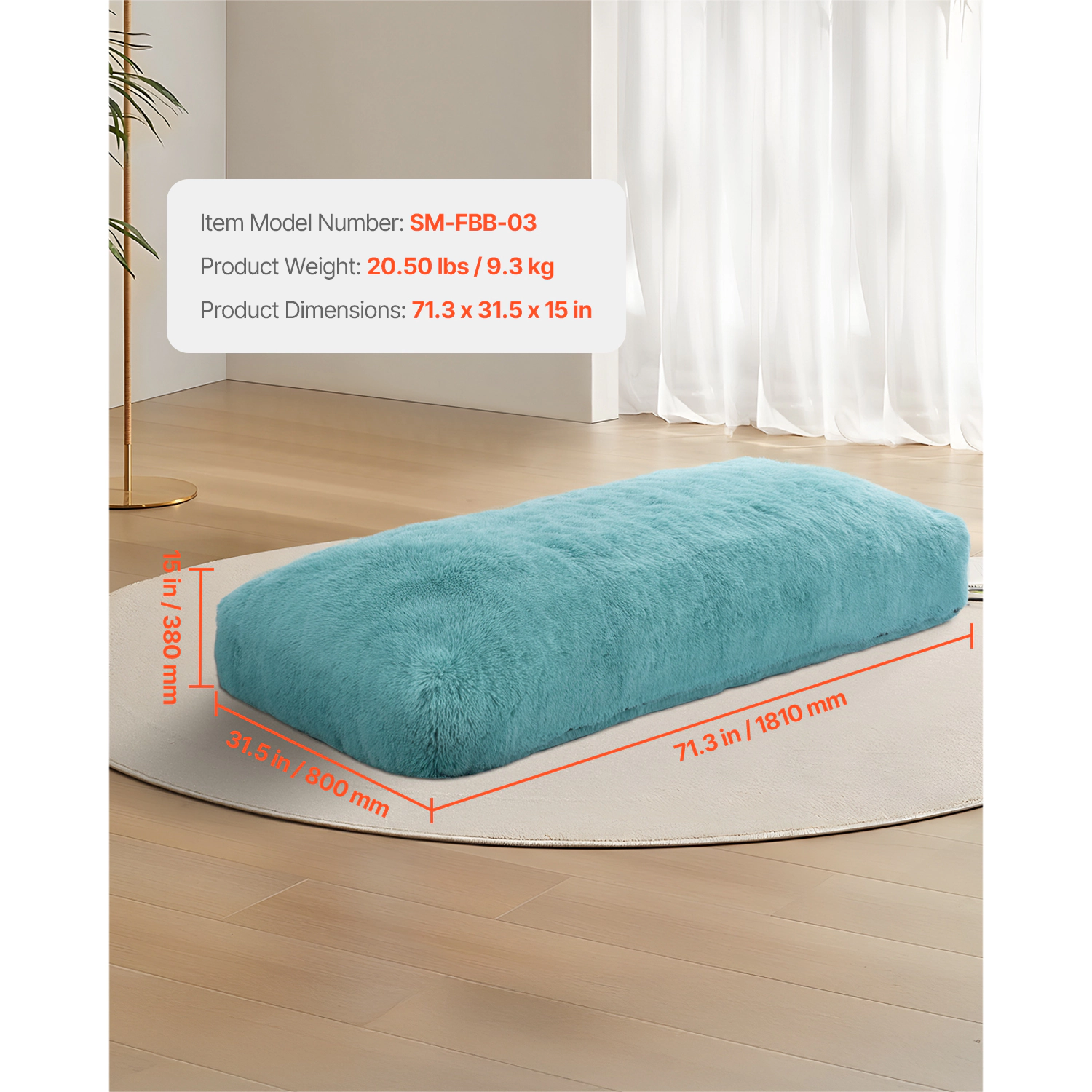 HONGGE Giant Floor Bean Bag Lounger, Long Low-Profile Design, Memory Foam Fill, Zippered Cover, Blue