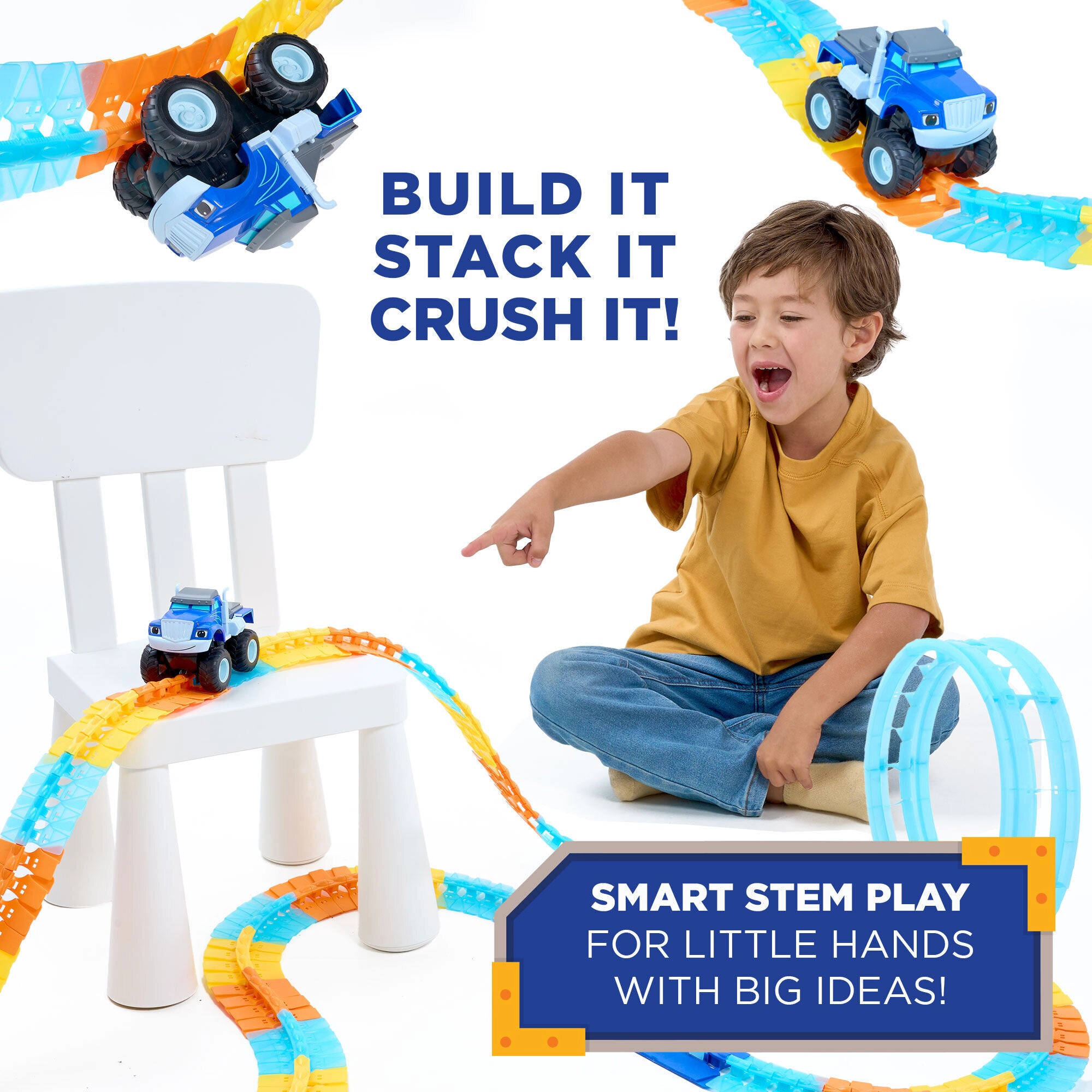 Blaze Kids Crusher TurboTwist Glow Track Set - 108 Pieces with Rechargeable Truck
