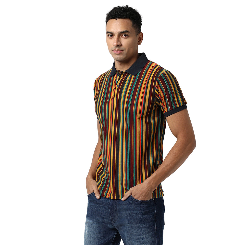 Men Striped Stylish Casual Polo T-shirt