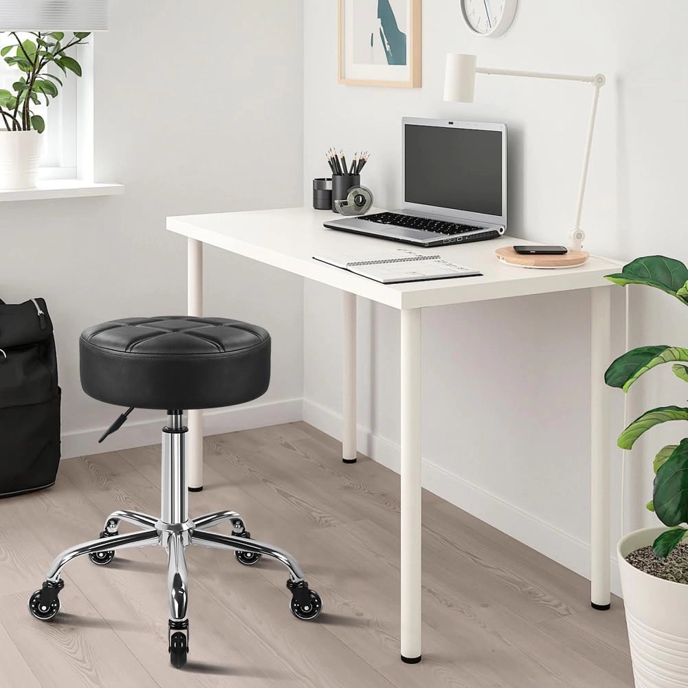 KKTONER Fashion Nine-Grid Salon Stool with Wheels 3.15-inch Thick Cushion Height Adjustable Swivel Stool Chair Smooth Gl