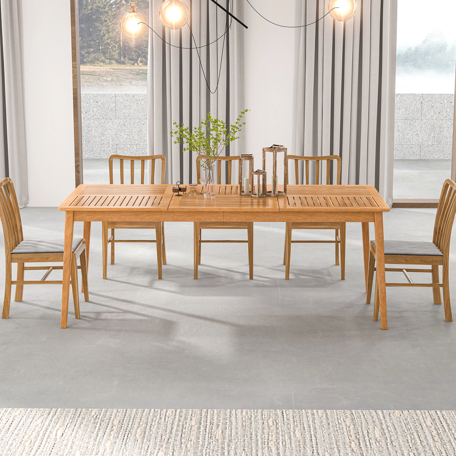SUGIFT 8-Person Outdoor Acacia Wood Rectangular Dining Table 355-lb Capacity with Umbrella Hole Natural