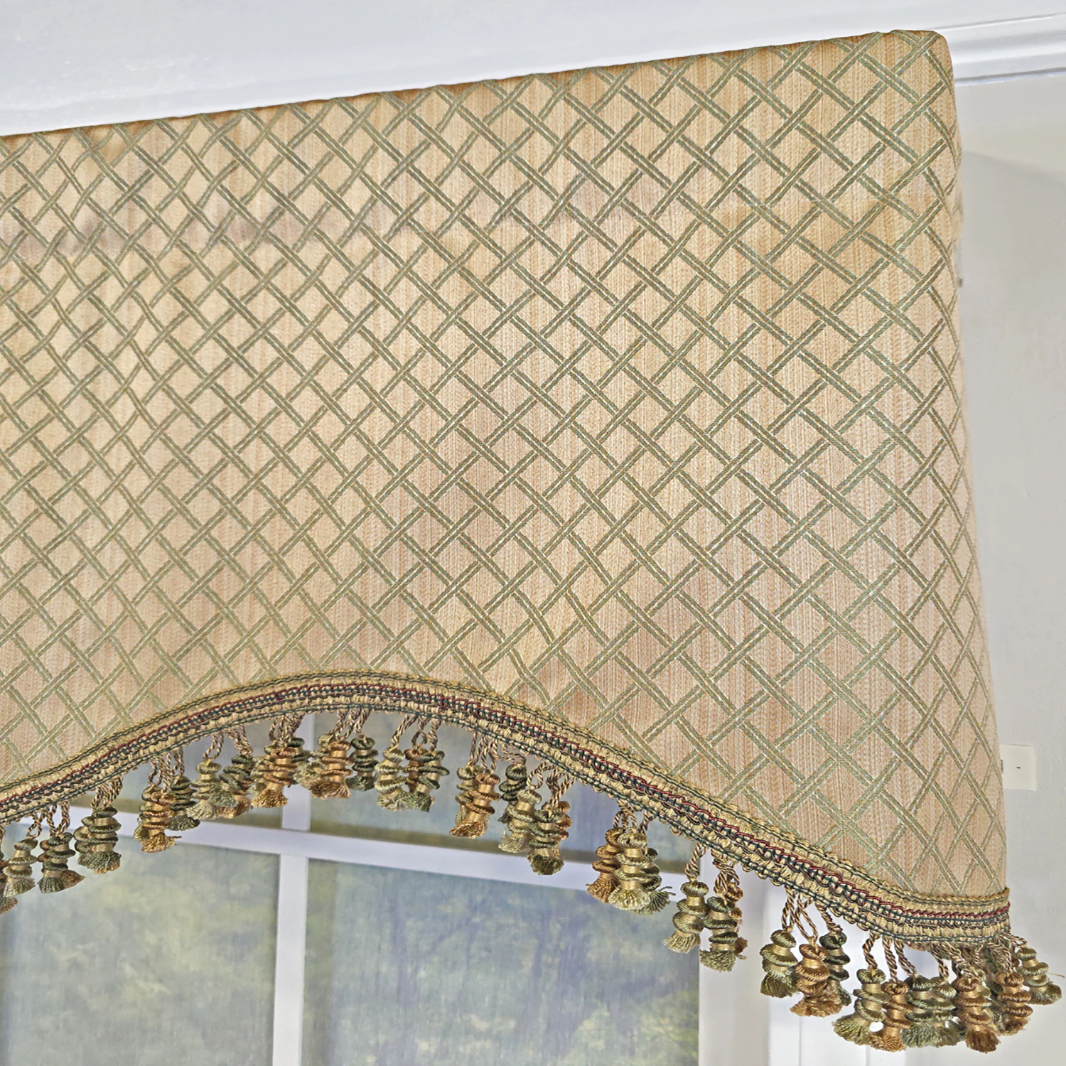 RLF Home 100% Cotton Diamonds Cornice  Fully lined Windows Rod Pocket Valance 50" x 17"  Green