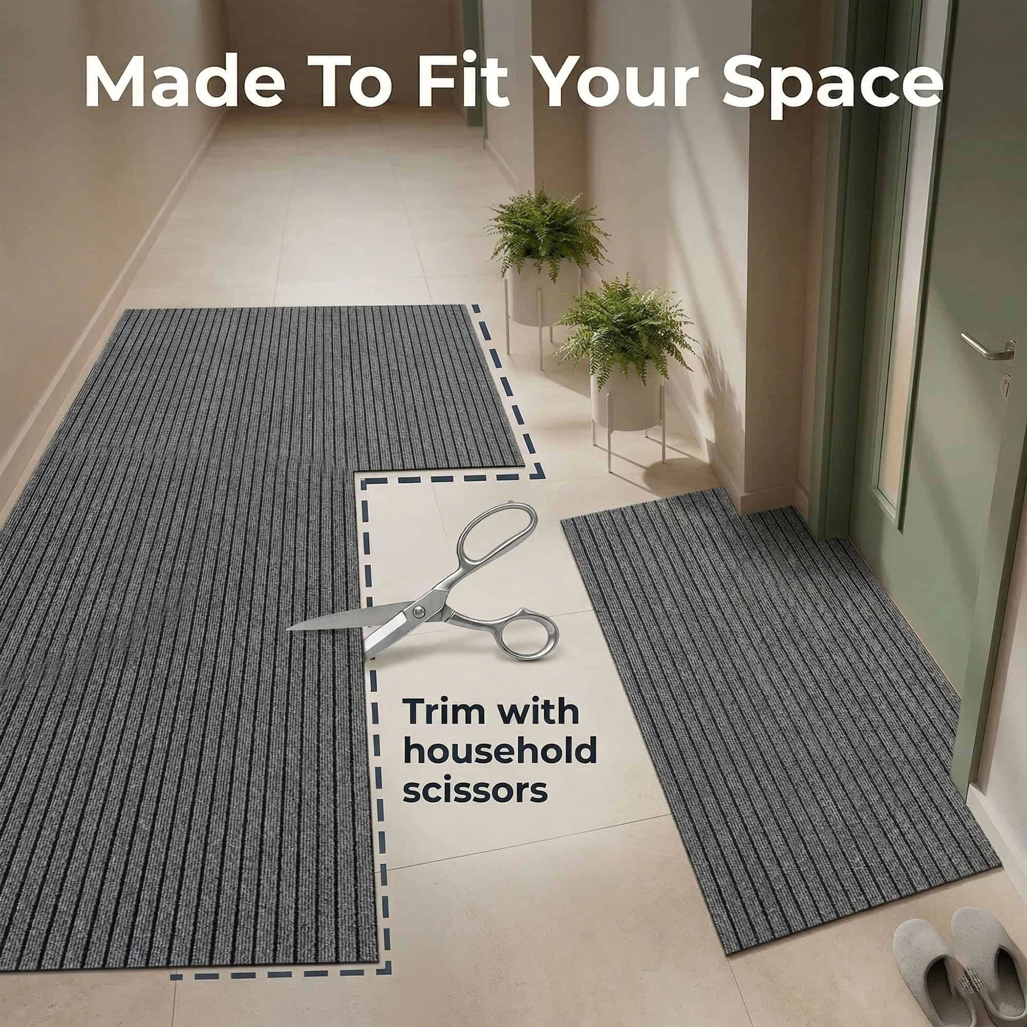 Evideco French Home Goods Gray Ribbed Runner Polyester Doormat 78.75 x 35.5 Inches