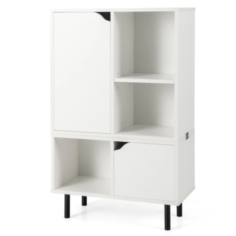 Hivvago Stackable Bookcase with Adjustable Shelf and Cubes-White