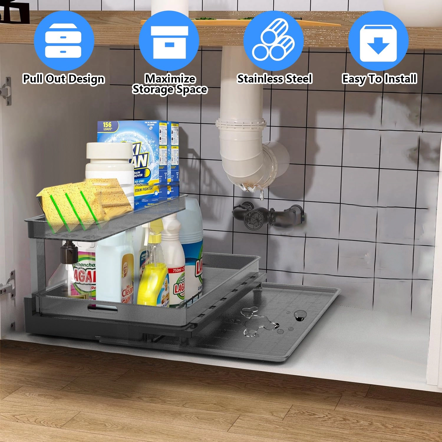 GBruno 2-Tier L-Shaped Under Sink Organizer