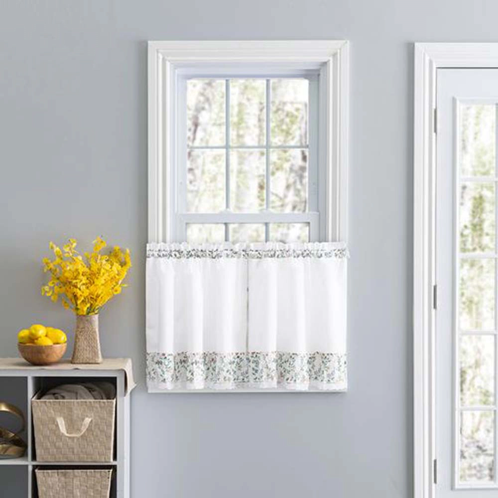 Ellis Country Floral Small Scale 1.5" Rod Pocket Floral Pattern with Ruffle Lace Edge Tier 58"x30" Multicolor