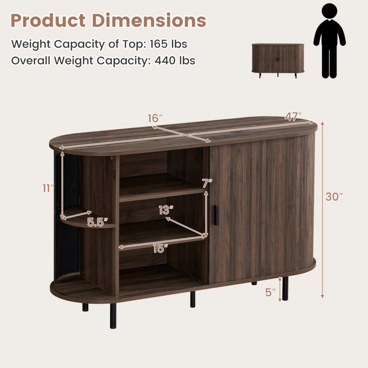 Hivvago 47 Inch Fluted Sideboard Buffet Cabinet With Tambour Sliding Doors And Metal Legs