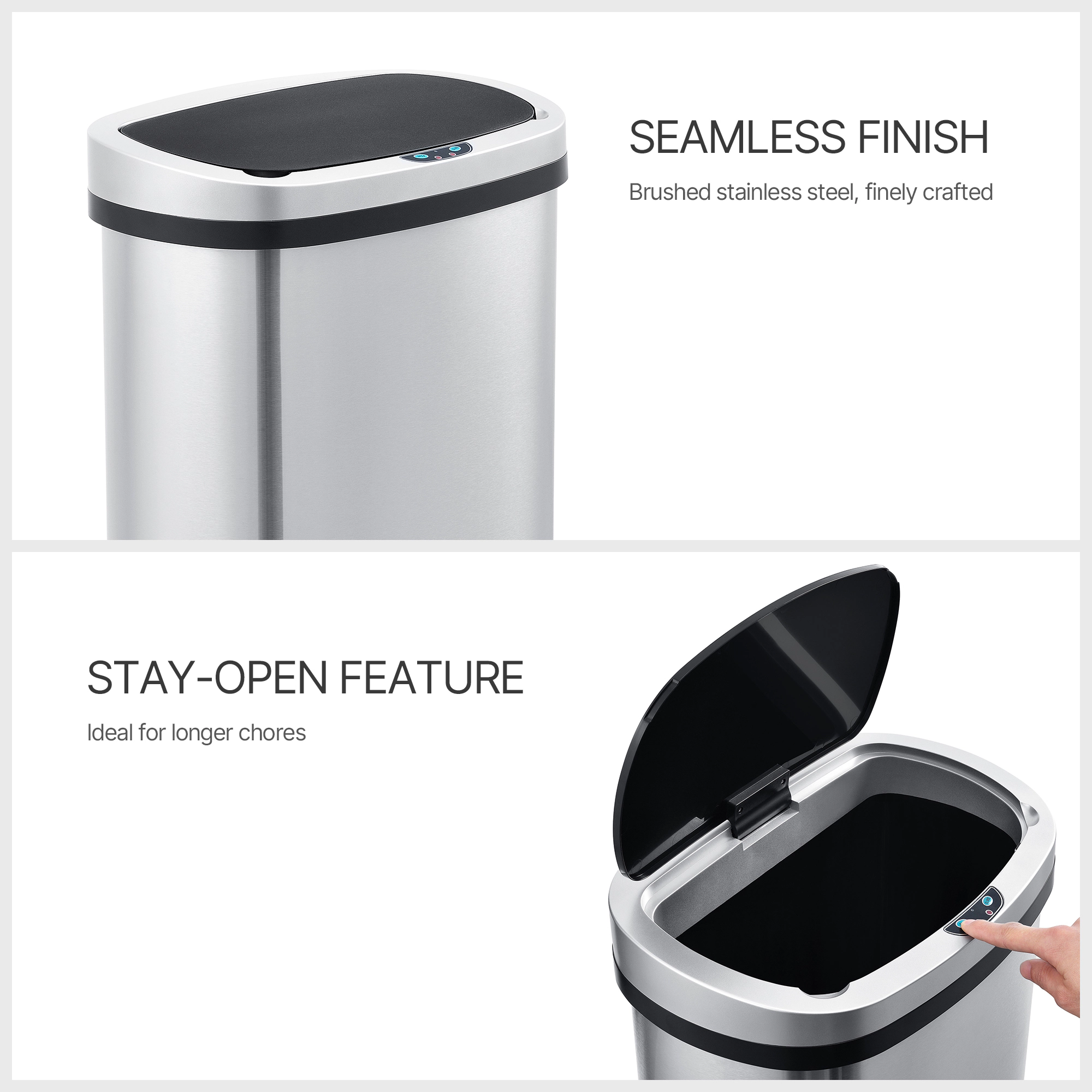 Innovaze 13 Gal./50 Liter Stainless Steel Oval Motion Sensor Trash Can for Kitchen