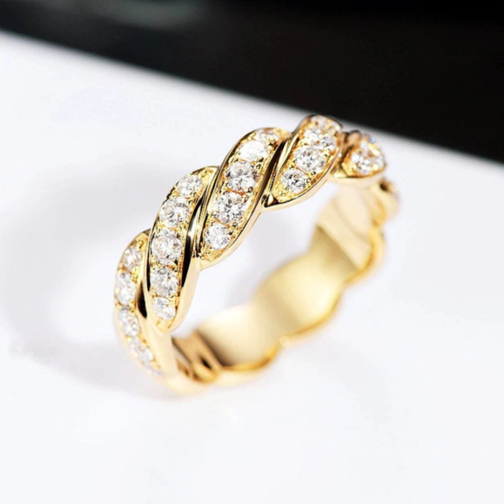 Twist Braided Pave Cubic Zirconia Eternity Band Ring Gold‑Tone Wedding Ring for Women