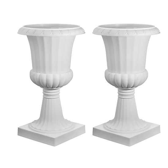 HONGGE Plastic Urn Planters 2 Pack Classic Flower Pots Front Porch Planters Indoor & Outdoor Vase for Wedding Party