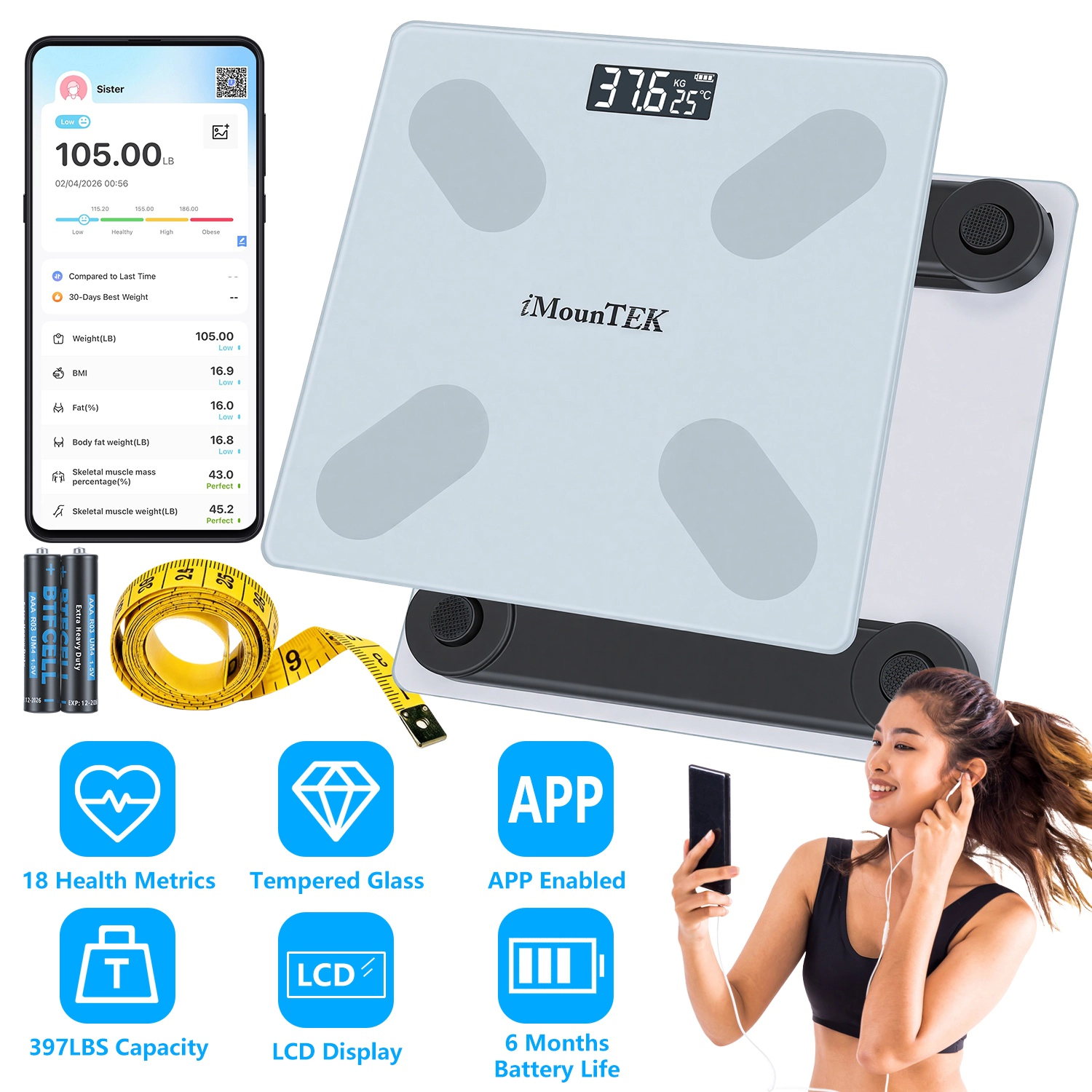 GBruno Smart Digital Body Weight Scale With App Sync