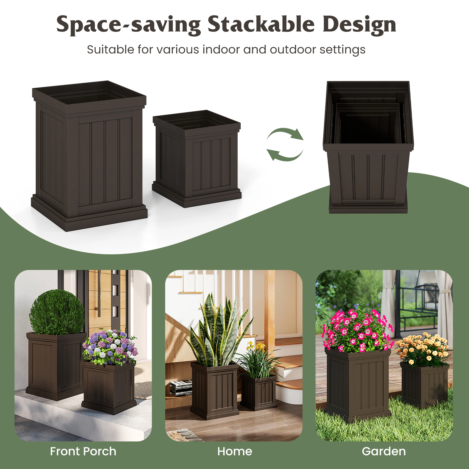 SlickBlue  Brown Decorative PP Planter Set for Patio Porch Living Room and Office Plants-Set of 2