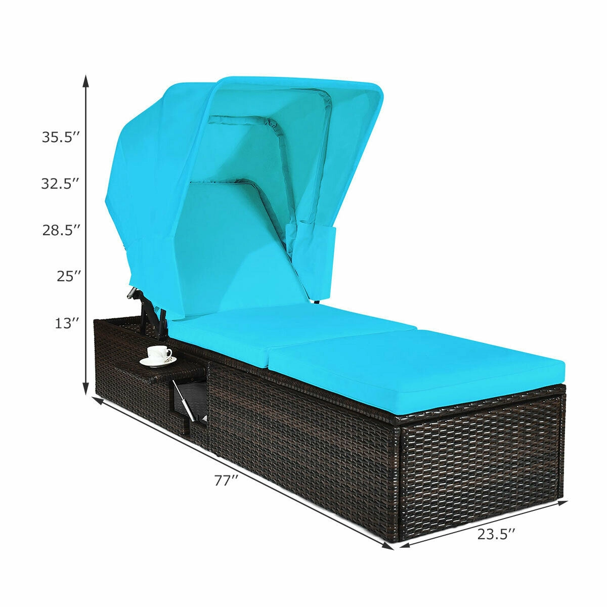 Hivvago Outdoor Chaise Lounge Chair with Folding Canopy
