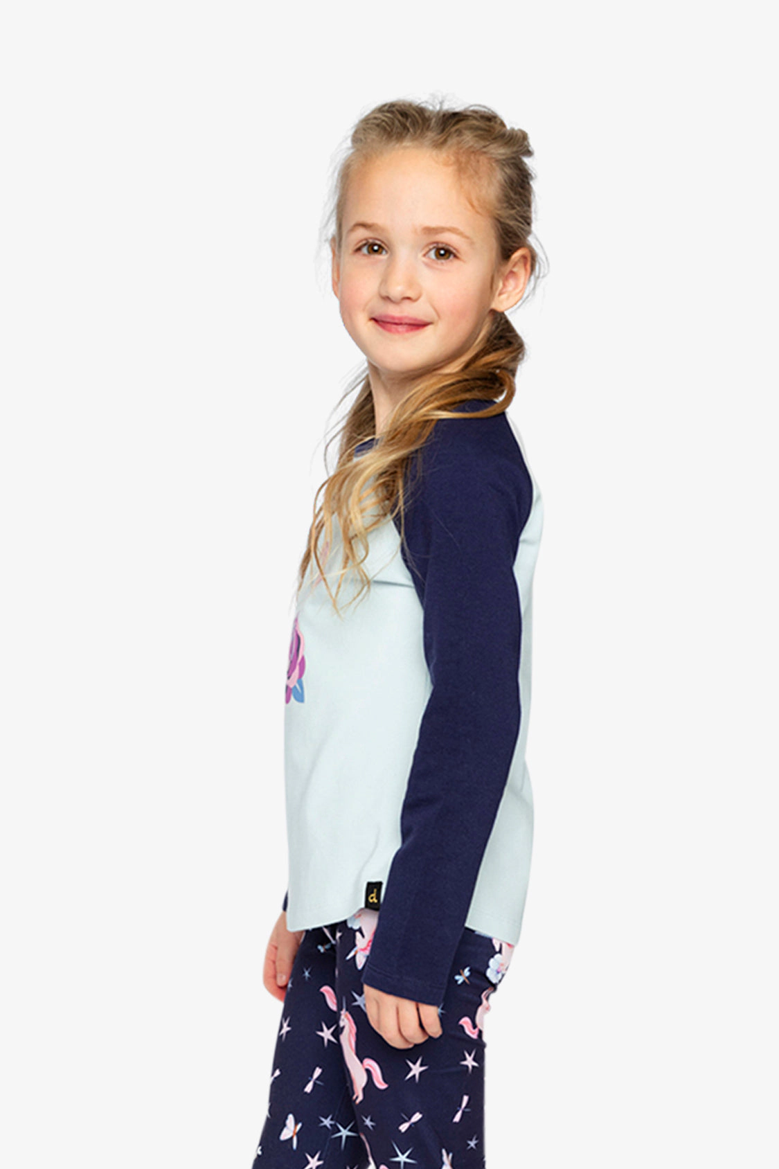 Deux par Girls Raglan Organic Cotton Unicorn and Butterfly Graphic T-Shirt