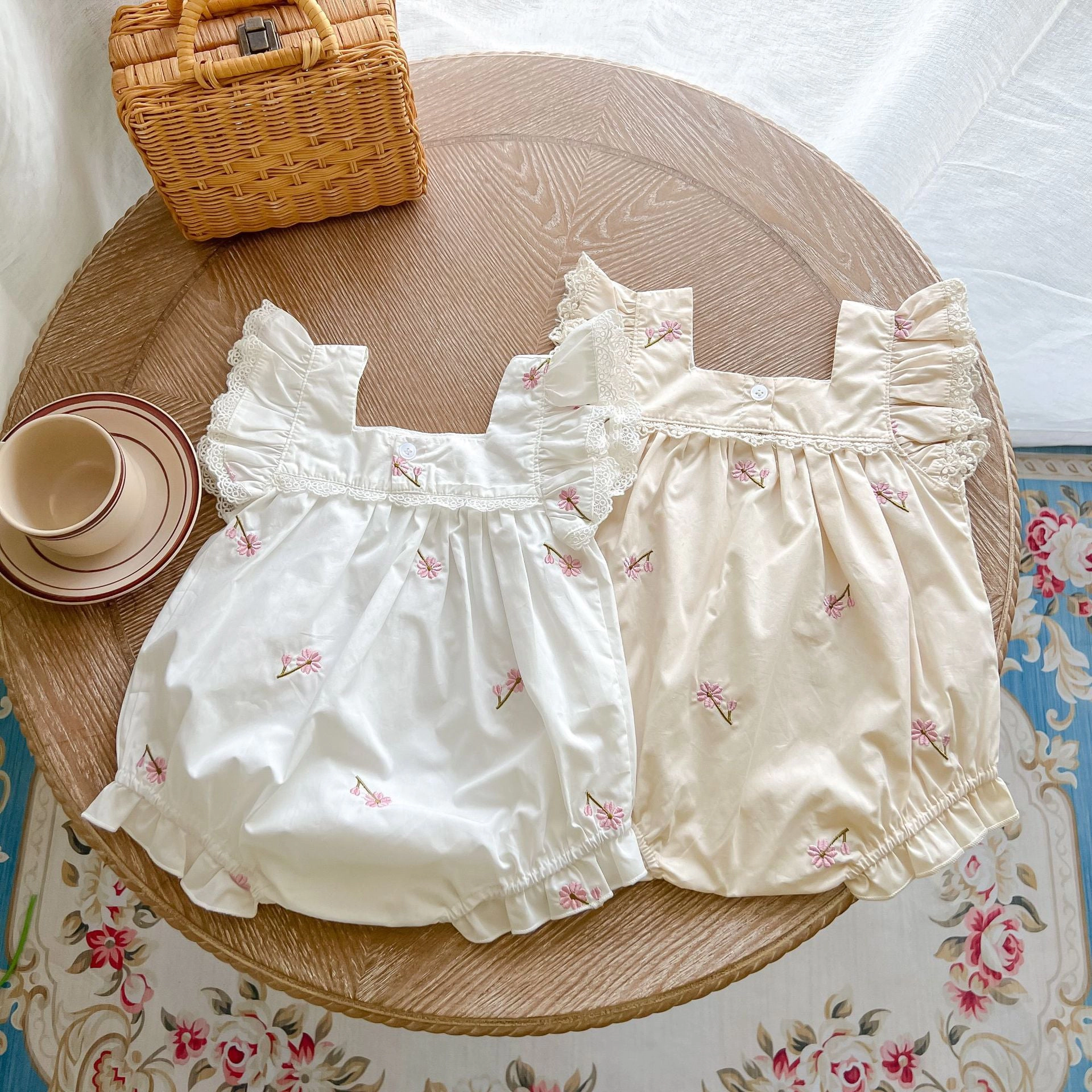 MyKids-USA Baby Girls Floral Print Ruffle Design Square-Collar Summer Cotton bodysuit