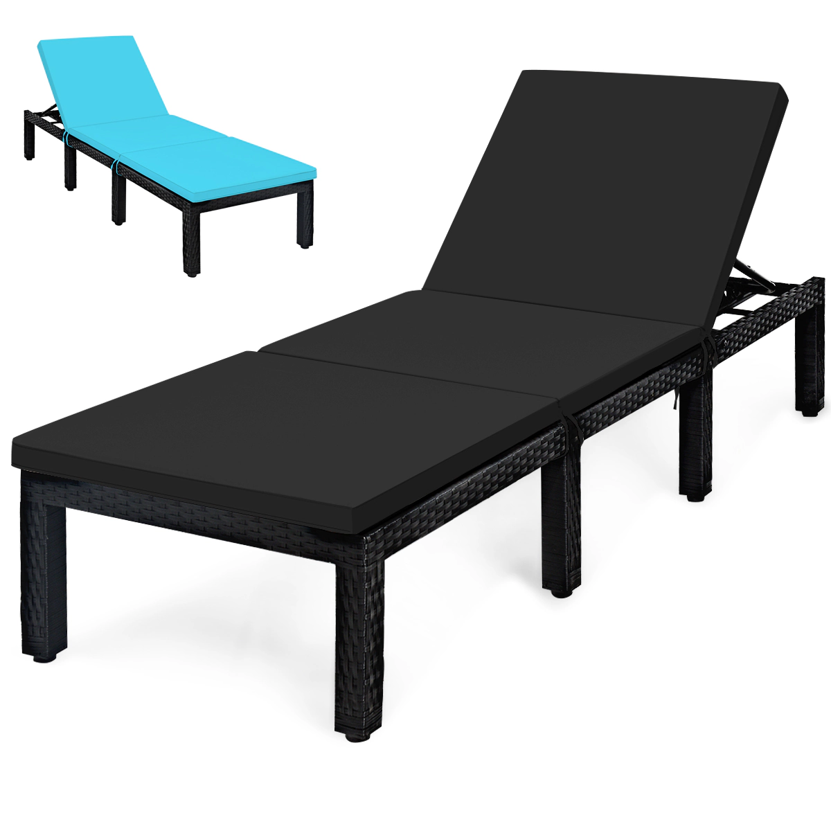 Hivvago Patio Rattan Cushioned Height Adjustable Lounge Chair