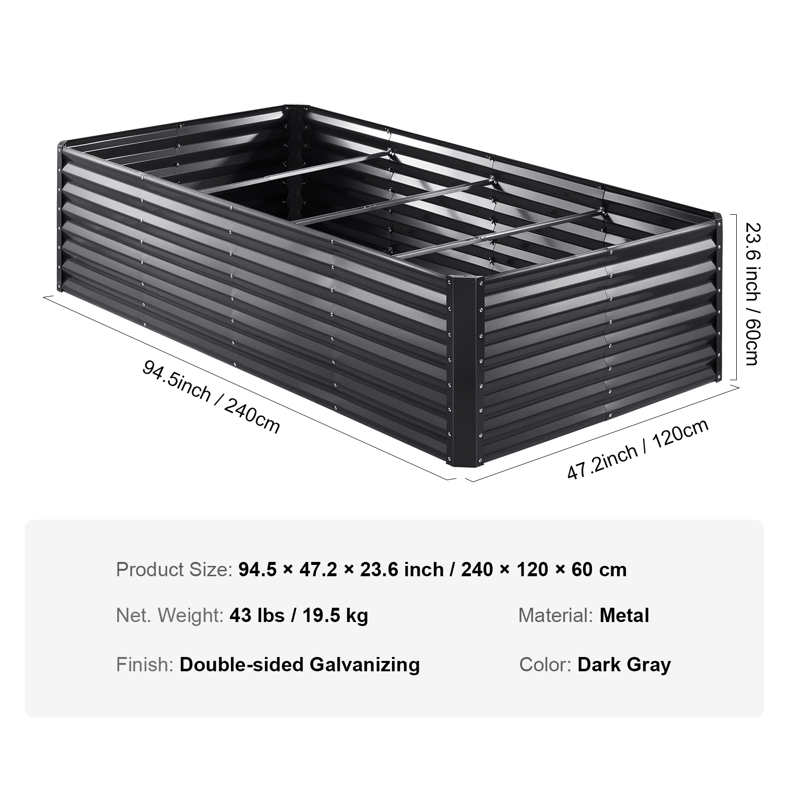 HONGGE Metal Raised Garden Bed Outdoor Galvalume Planter Garden Box Open Bottom Design Large Planter Raised Bed for