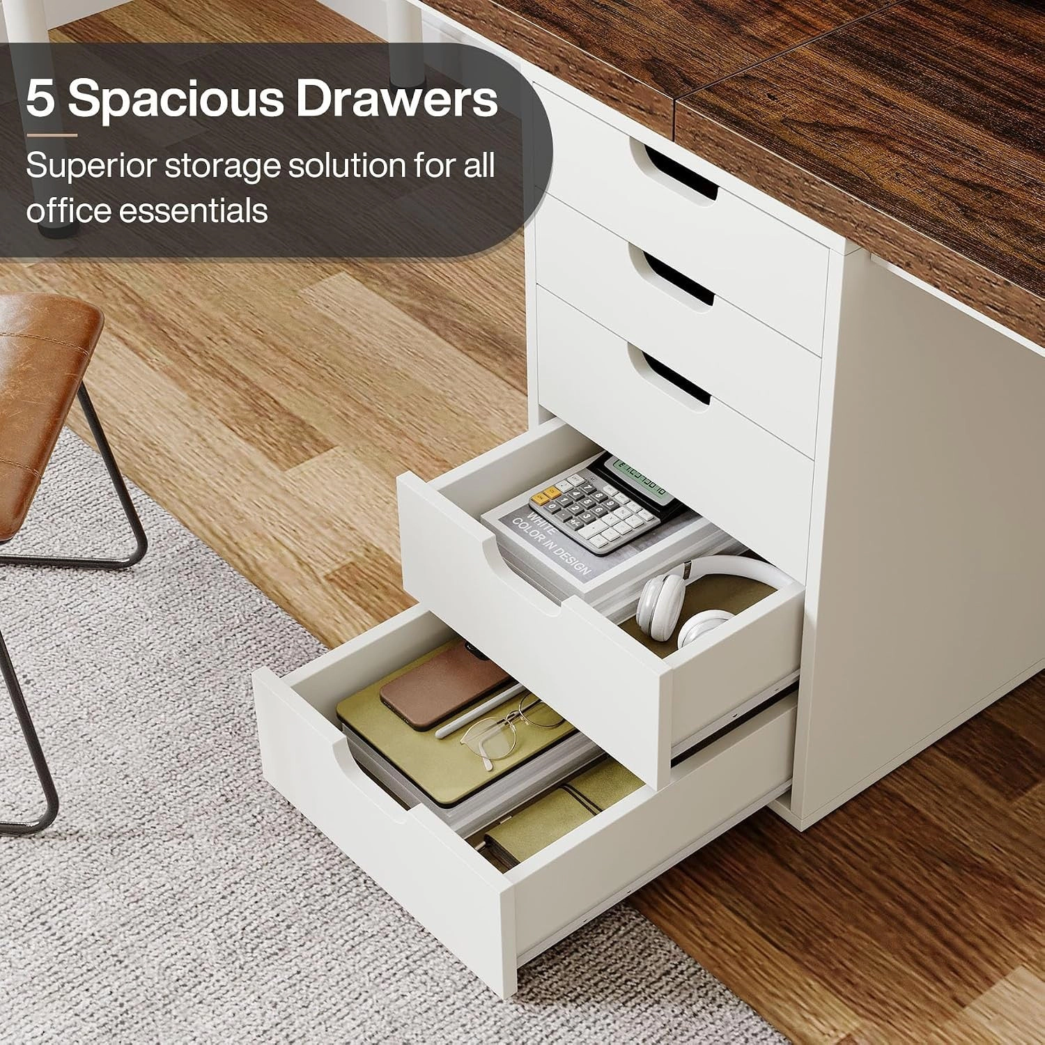 Tribesigns Farmhouse Wood Desk with Drawers