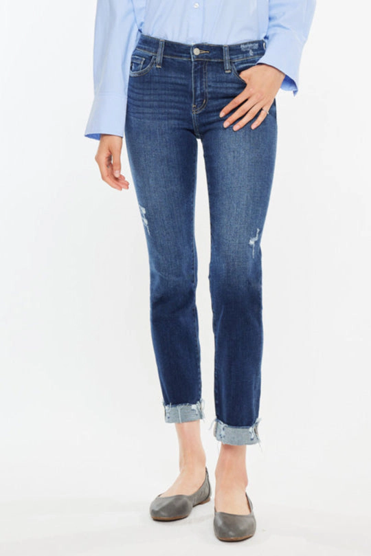 KanCan Women's Essentials Mid Rise Slim Straight Leg Jeans Emely