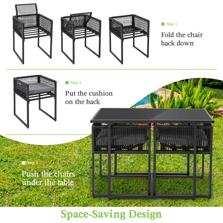 Hivvago 3 Pieces Outdoor Dining Set With Folding Backrest And Seat Cushion