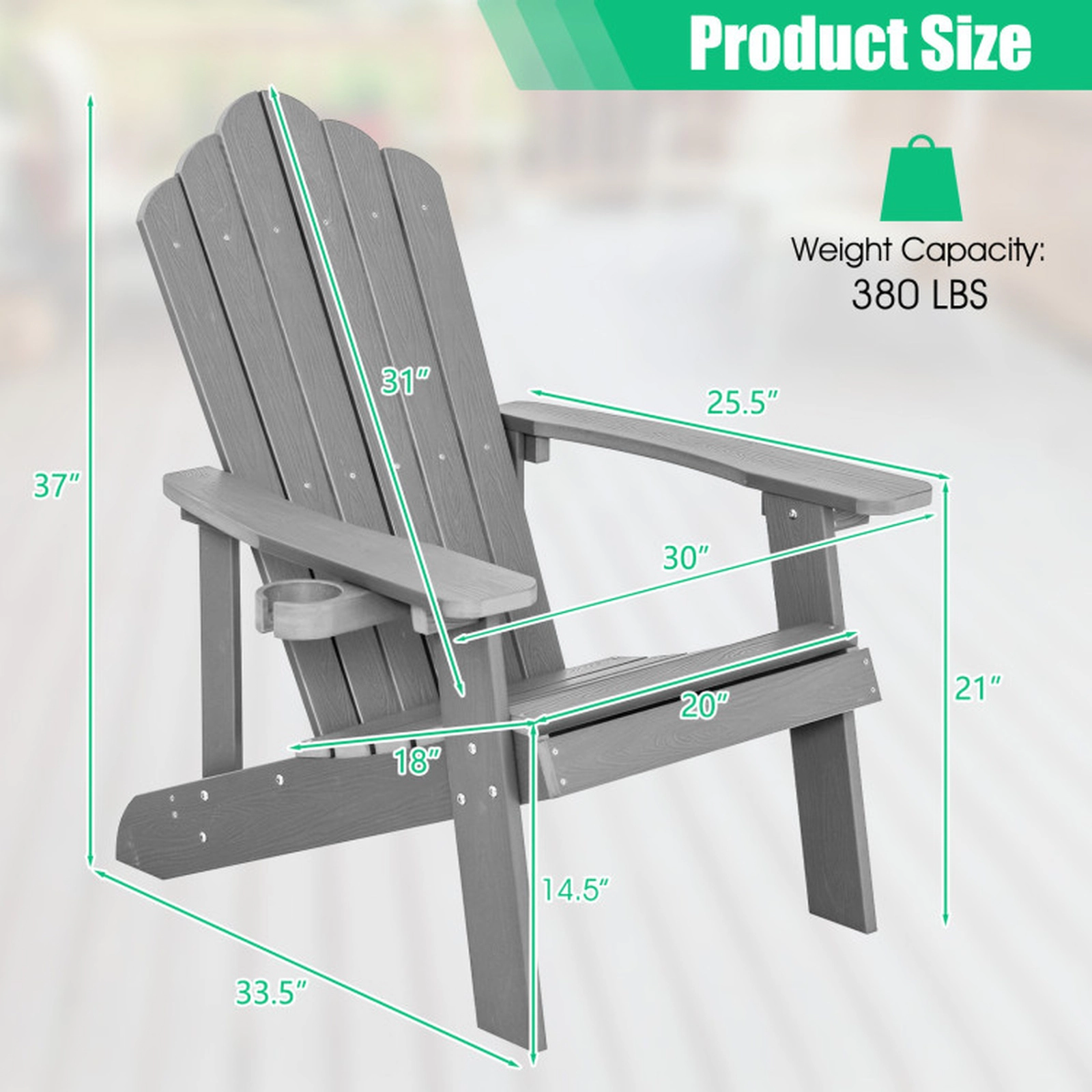 SUGIFT Silver Gray Adult and Kids Chairs for Porch and Backyard 2 Piece Adirondack Chair Set