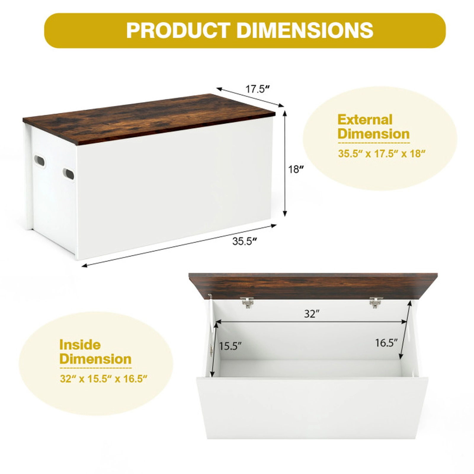 SUGIFT Flip-Top Toy Chest and Storage Bench, 200 lb Lid, 400 lb Capacity