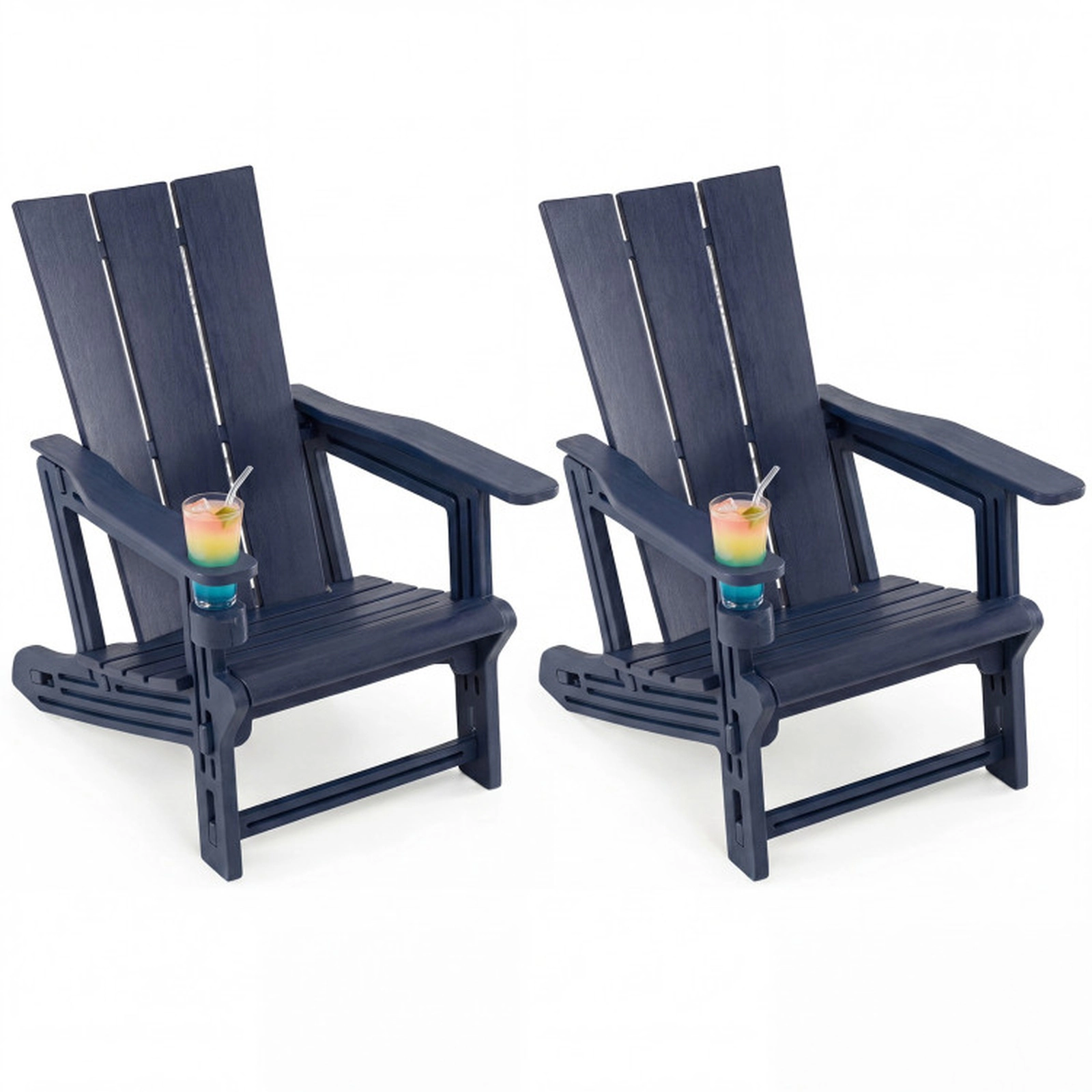 SUGIFT Set of 2 HDPE Outdoor Adirondack Chairs with Curved Backrest and Cup Holder 330-lb Capacity 26.5-in Wide Blue