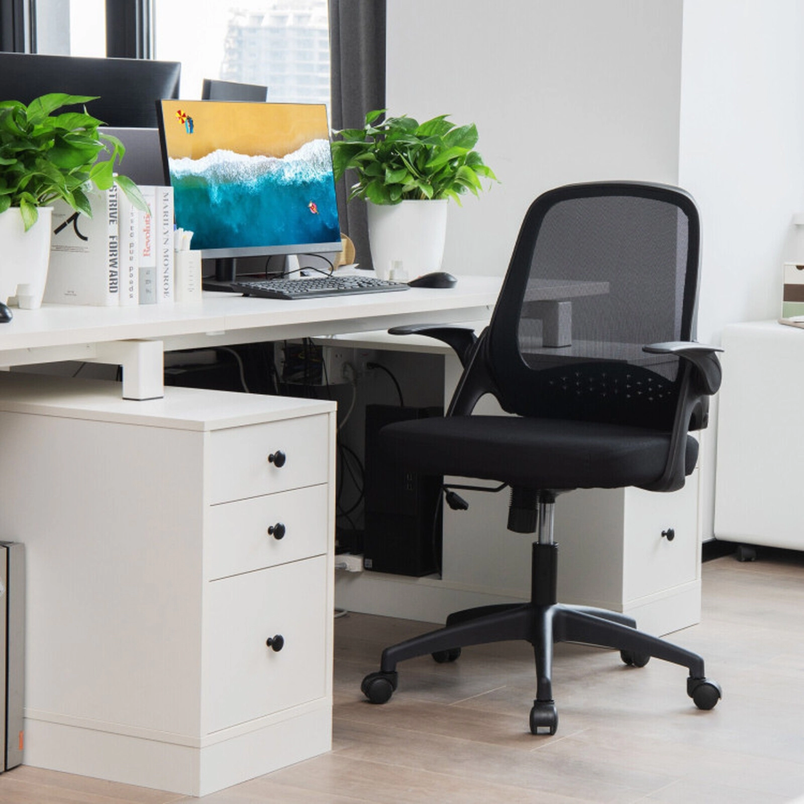 SUGIFT Adjustable Mesh Office Chair with Flip-up Armrests 330-Lb Capacity Black