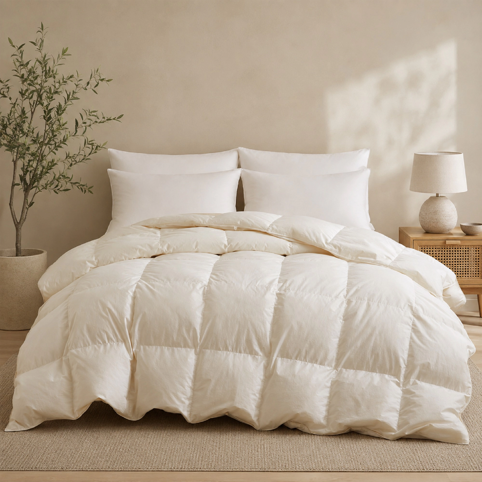 Unikome 800 Fill Power Down Comforter Insert, 100% Organic Cotton Cover Luxury Duvet Bedding
