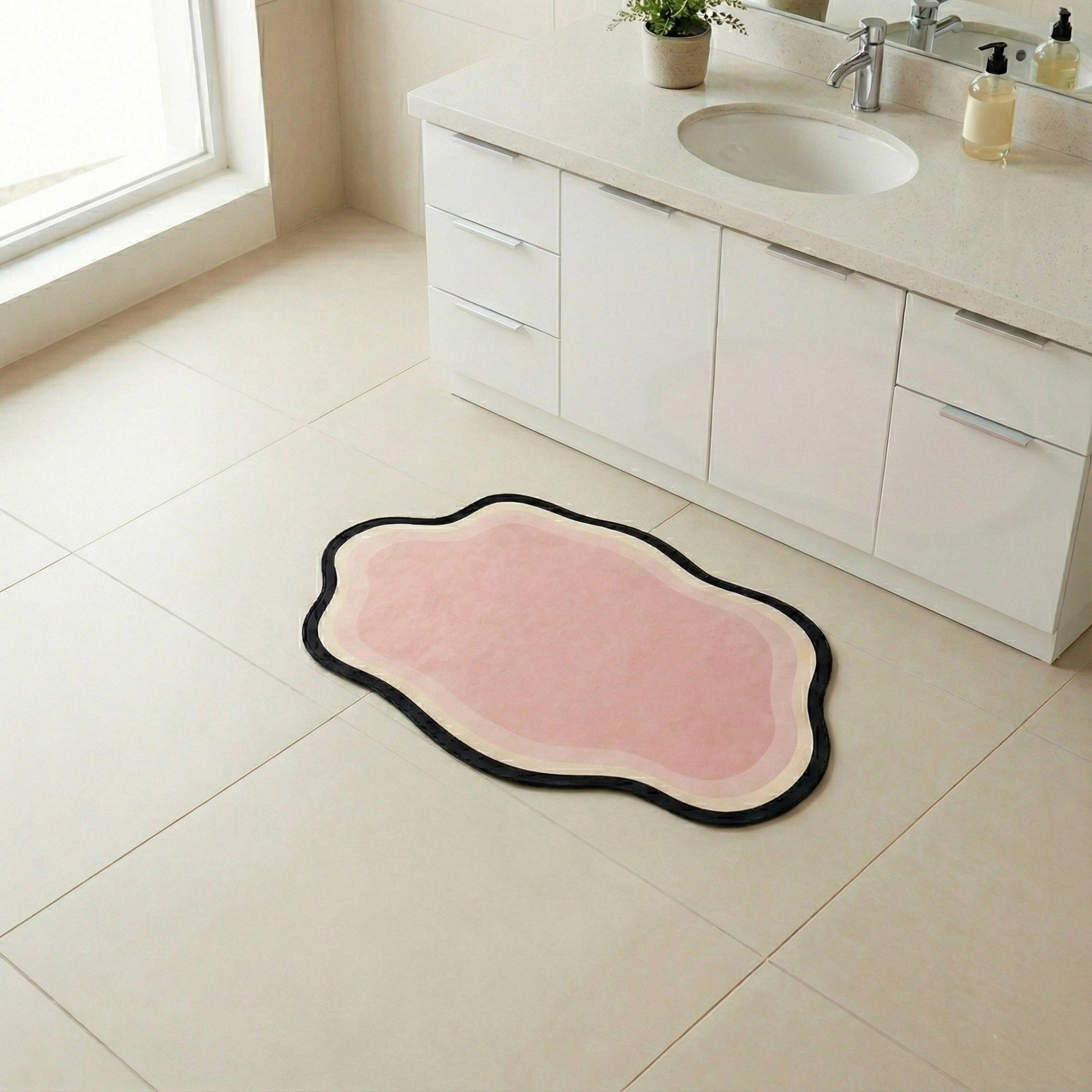 Alilang Unisex Irregular Shaped Floor Mat with Layered Wavy Edge Soft Surface Non Slip Backing Decorative Area Rug 11.8x