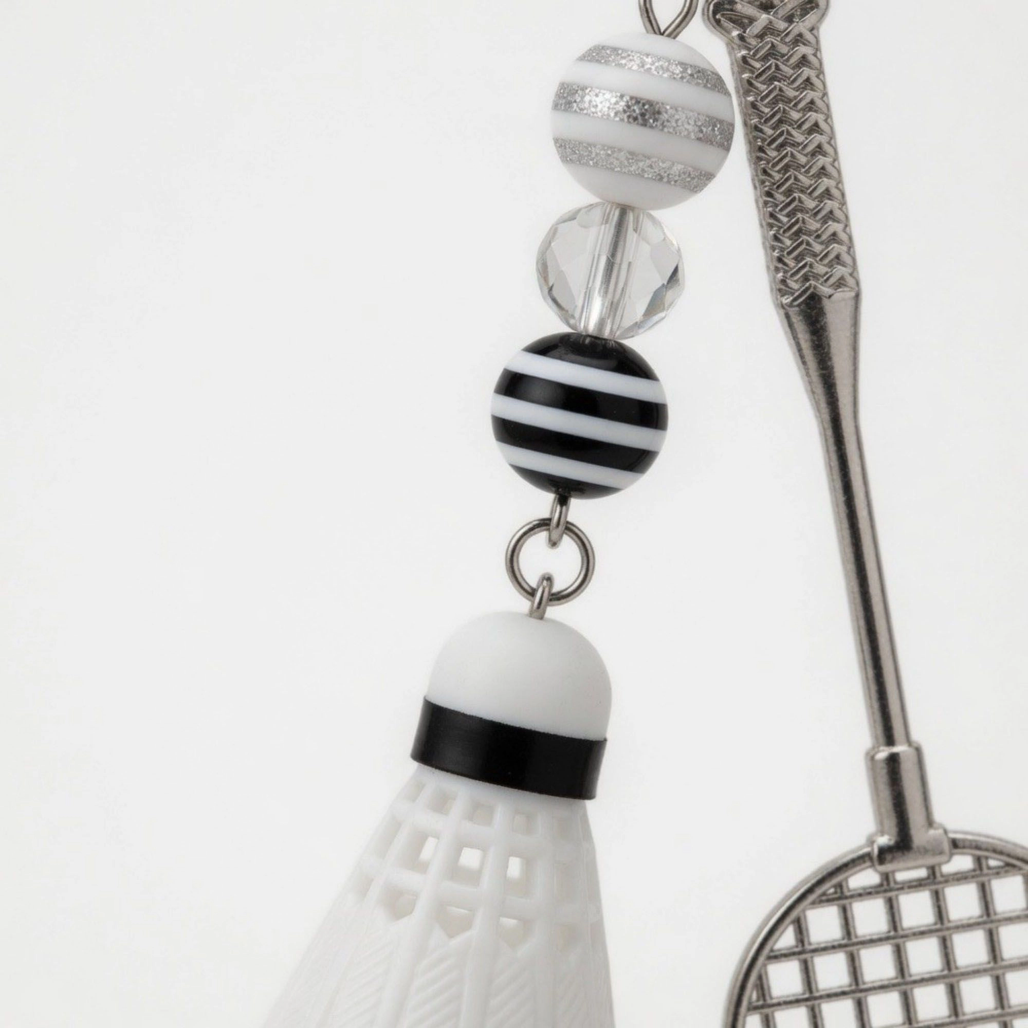 Alilang Women's Badminton Racket Keychain with Shuttlecock Charm Beaded Detail Metal Key Ring