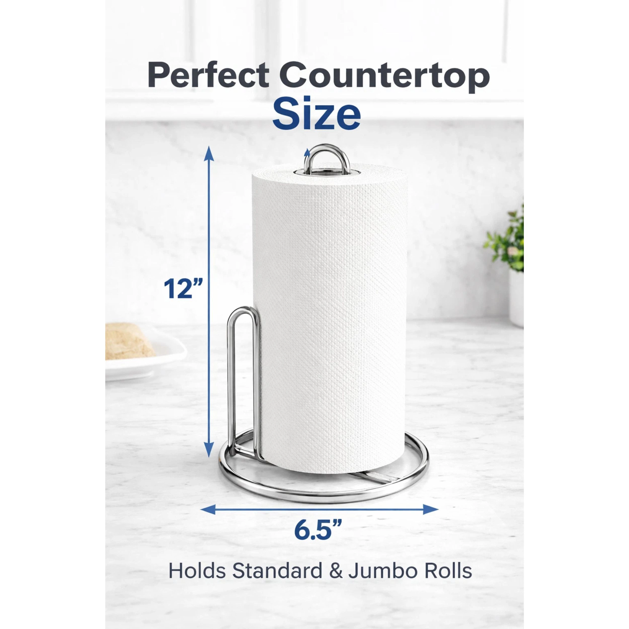 Home Collection Chrome Countertop Paper Towel Holder with Weighted Base Metal Stand
