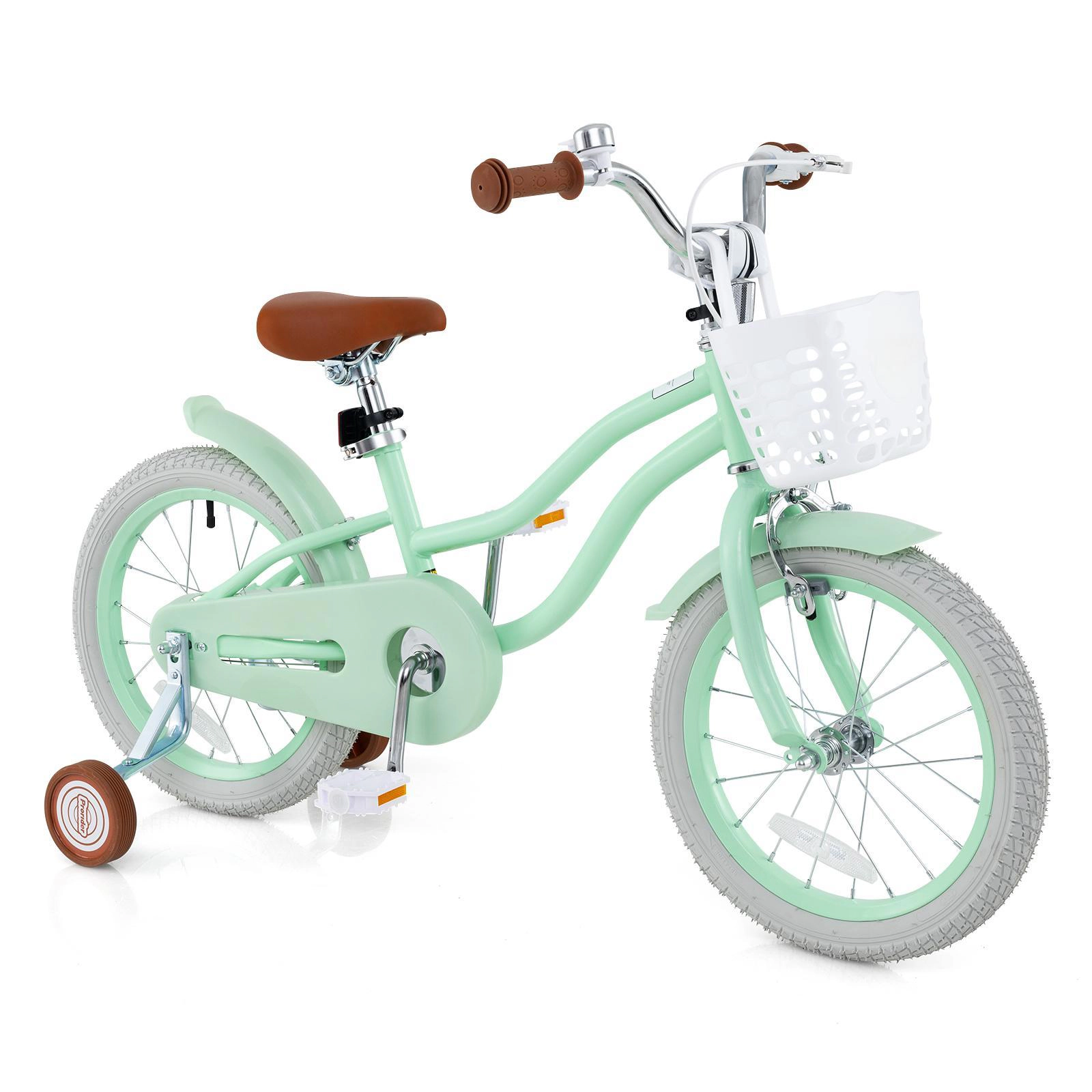 SUGIFT 16-Inch Kids Bicycle with Adjustable Seat, Basket, Training Wheels 99-lb Seat Capacity Ages 4-7 Mint Green