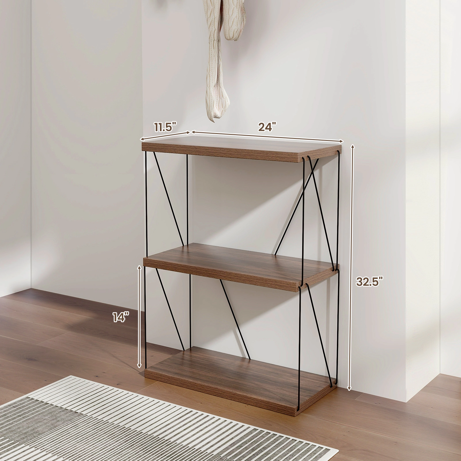 SUGIFT Walnut 3-Tier Multipurpose Display Rack 58 in with Metal Frame