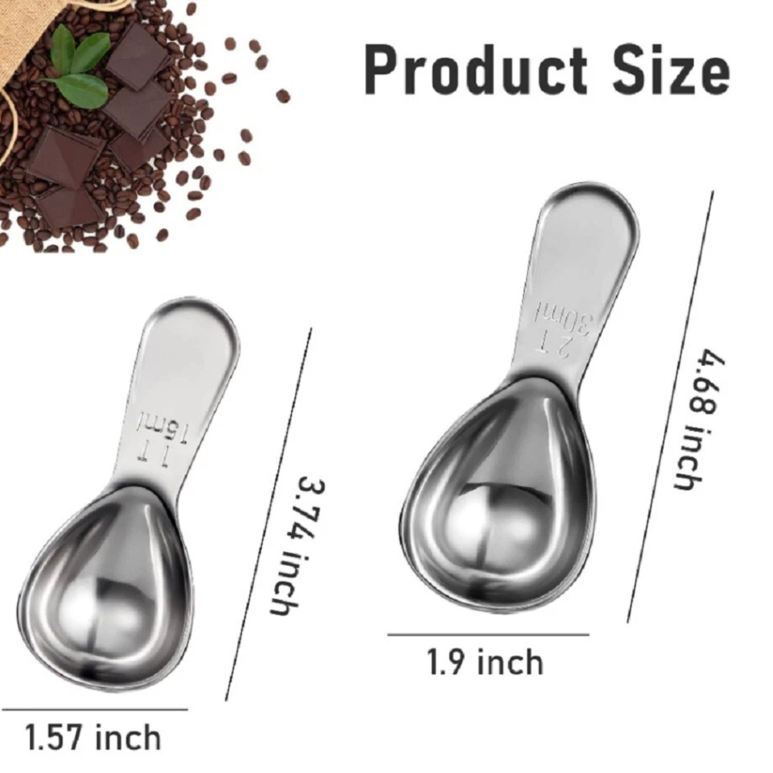 Home Collection Pack of 2 Stainless Steel Coffee Measuring Scoop Set 15ml & 30ml