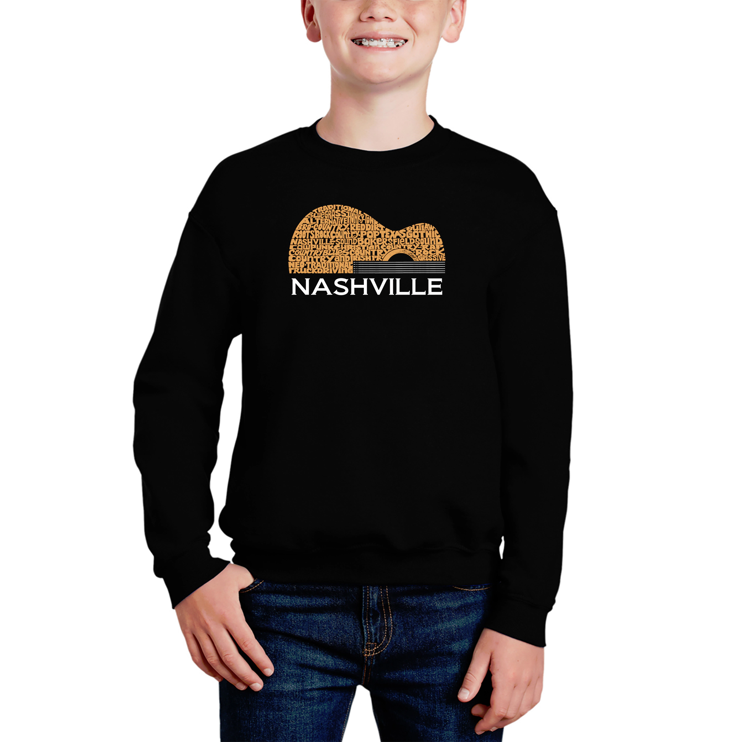 LA Pop Art Boy's Word Sweatshirt - Nashville Guitar