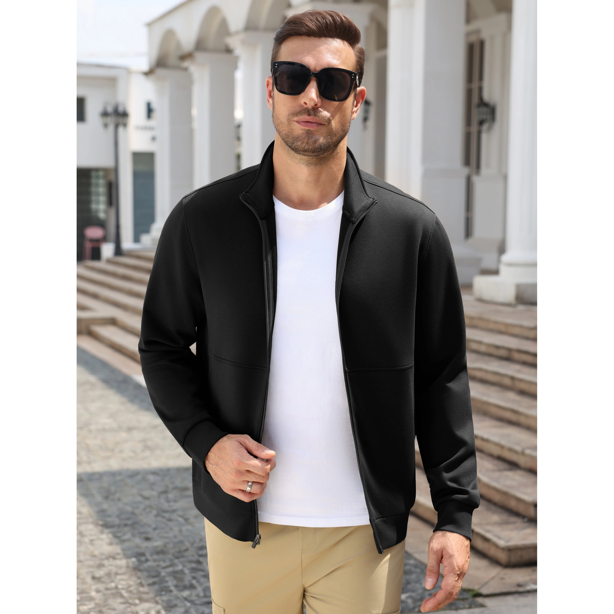 COOFANDY Men's Full Zip Stand Collar Thermal Fleece Jacket