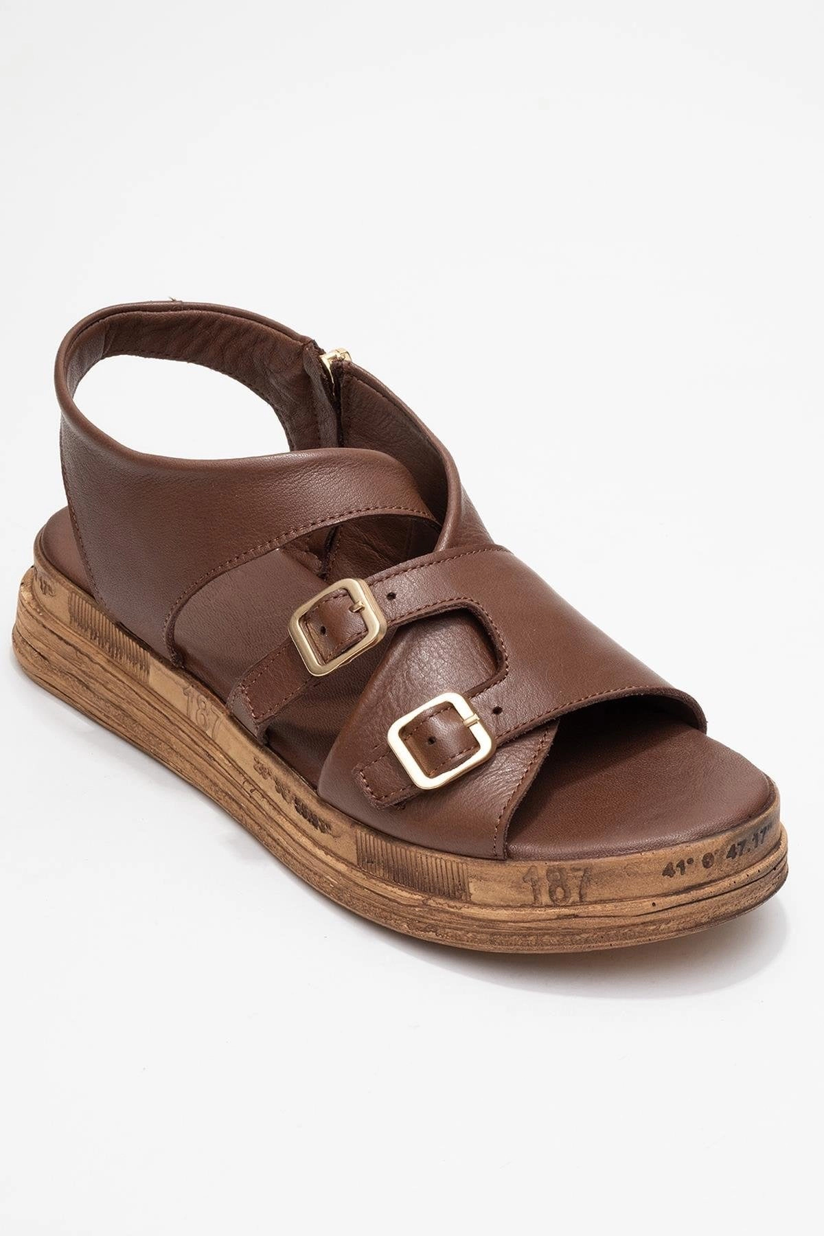 Forever & Always Womens Levine Leather Buckled Side-Zip Sandals