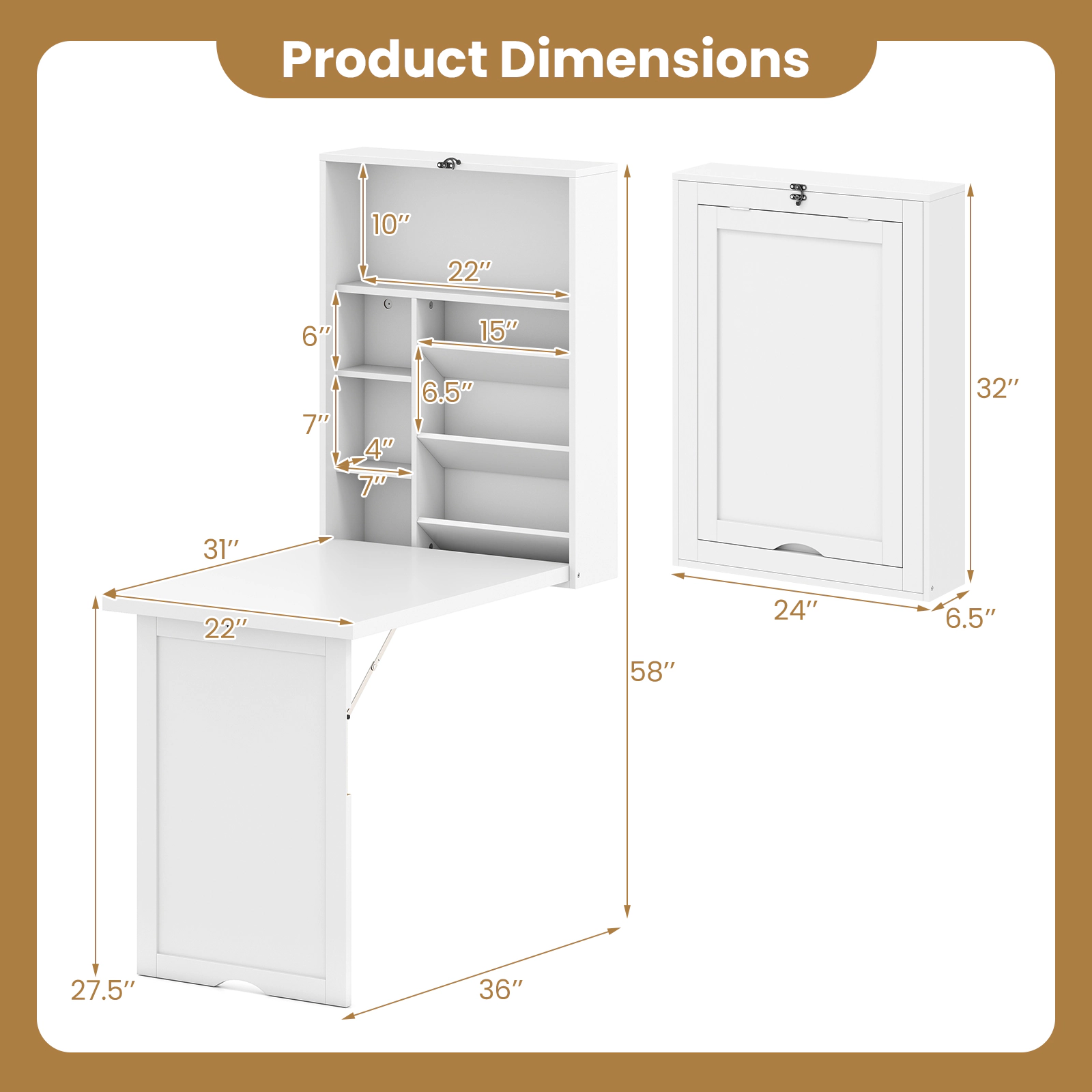 Costway Wall Mounted Computer Convertible Desk Floating w/ Storage Bookcases White