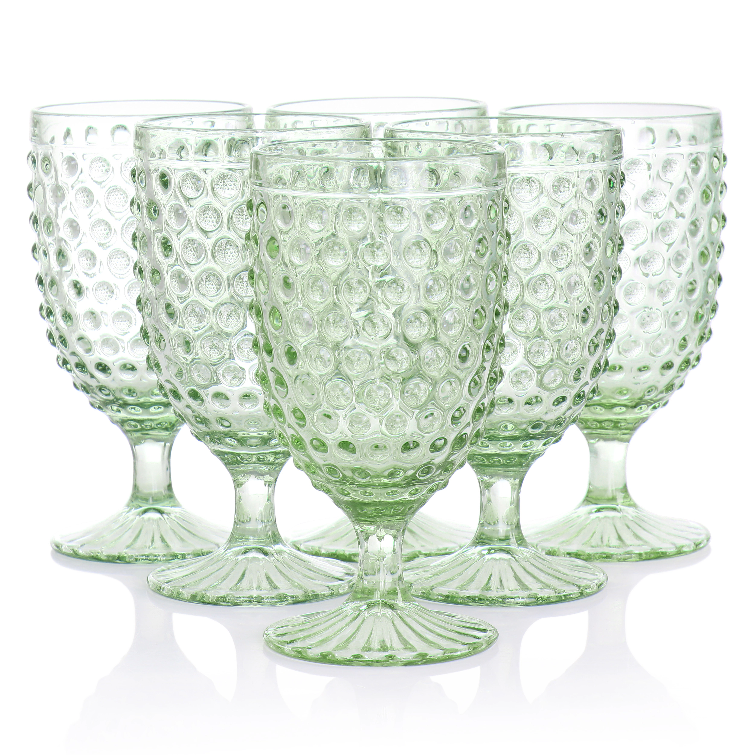Martha Stewart 6 Piece 14.2 Ounce Clear Glass Hobnail Goblet Drinkware Set Pink