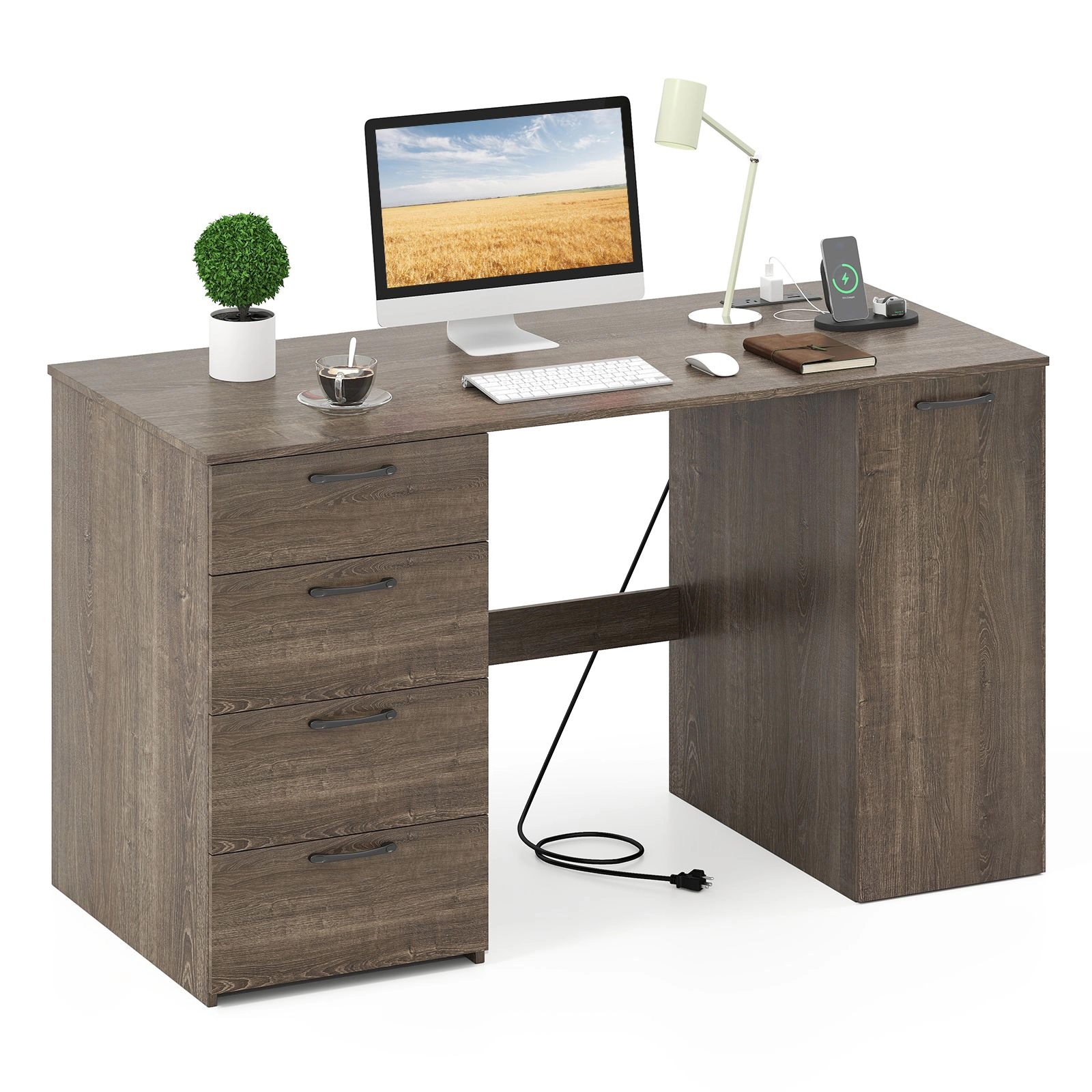 SlickBlue 53 Inch Executive Computer Desk with Drawers and Cabinet