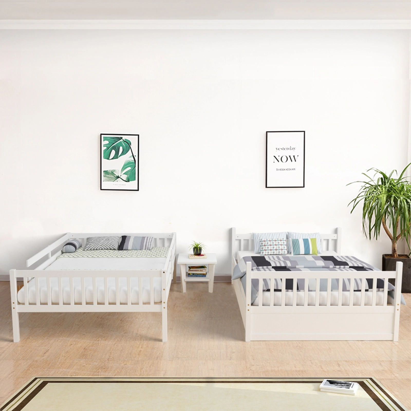 SUGIFT White Trundle Ladder and Full-Length Guard Panel Full Over Full Kids Bunk Bed