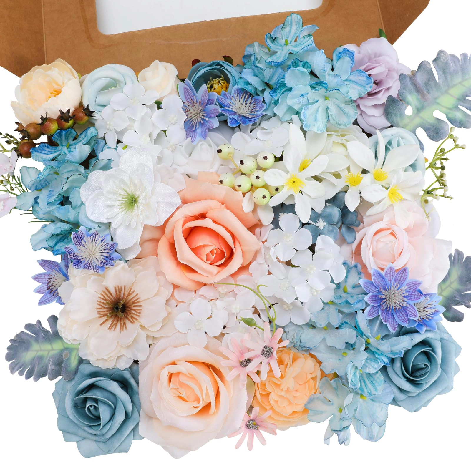PUPWE Forest Green Artificial Flowerbo Box Set For Wedding Bouquet Home Decor