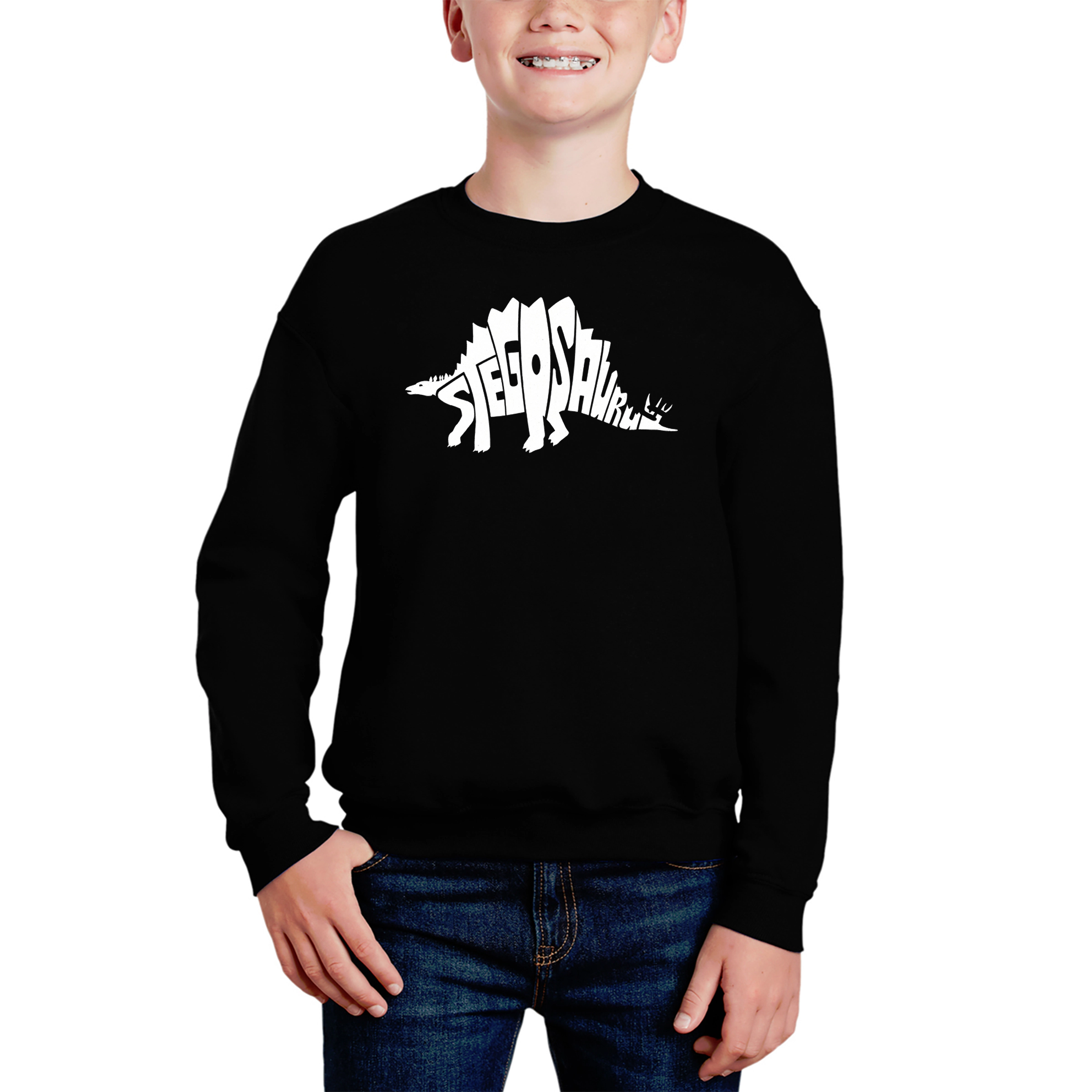 LA Pop Art Boy's Word Sweatshirt - Stegosaurus