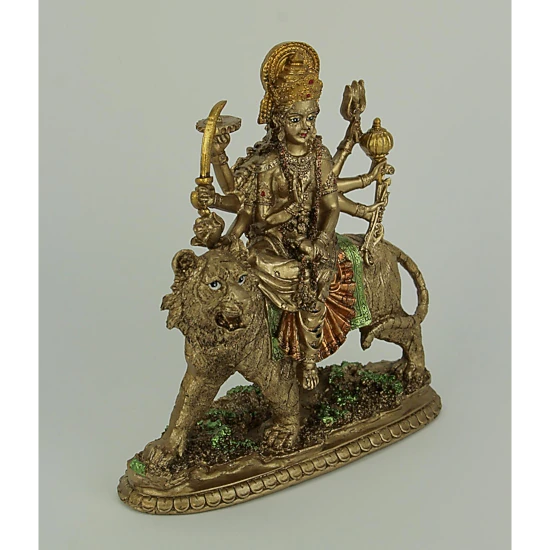 Zeckos Durga Supreme Hindu Goddess Riding On Tiger Statue, Color: Gold ...