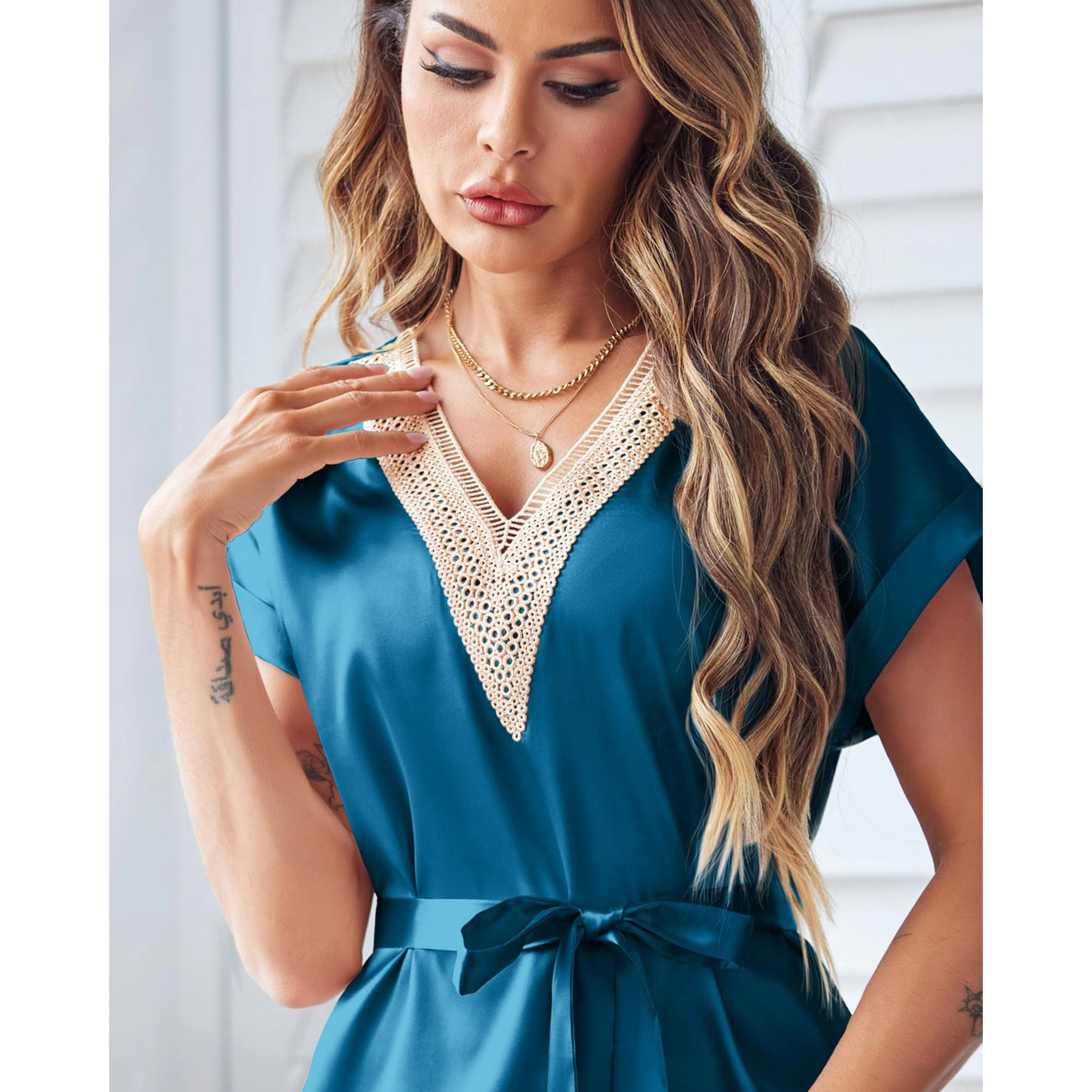 Ekouaer Women Silk Nightgowns Sleepshirt Satin V Neck Sleep Dress Cute Nightshirt Sleepwear