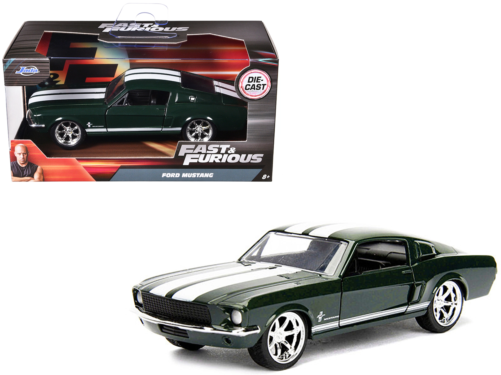 Jada Sean's Ford Mustang Dark Green with White Stripes "Fast & Furious" Movie 1/32 Diecast Model Car by Jada