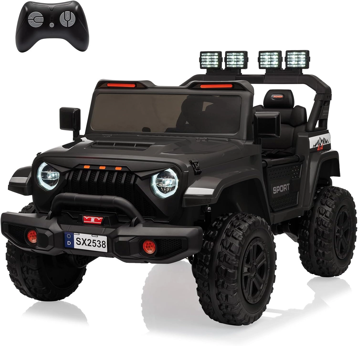Enjyam 24V 2-Seater Kids Ride On Truck, Electric Car with 4WD 800W Motor,Parent Remote Control,3 Speeds&Music Player