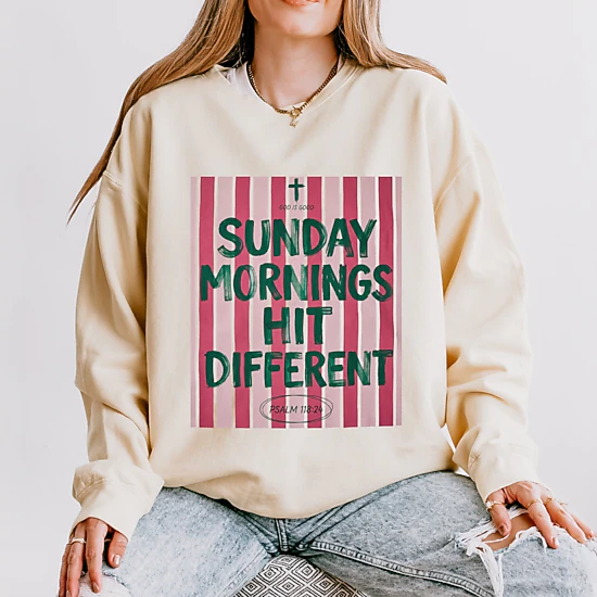 Simply Sage Market - Sunday Mornings Hit Different Stripes - Women's Lightweight Garment Dyed Sweatshirt