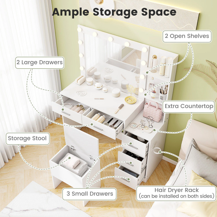 Hivvago Makeup Table And Stool Set With Hair Dryer Stand-White